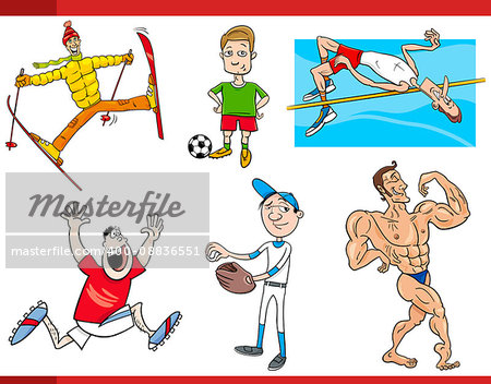 Cartoon Illustration of Sportsman Characters and Sports Discipline