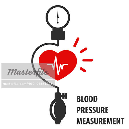 Blood pressure measurement icon - heart and sphygmomanometer