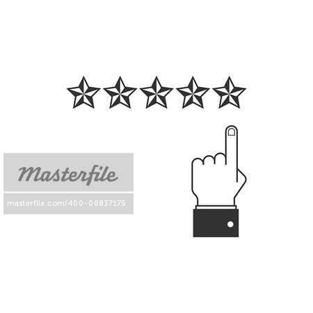 Giving five stars raiting icon. Feedback, review, quality and management concept
