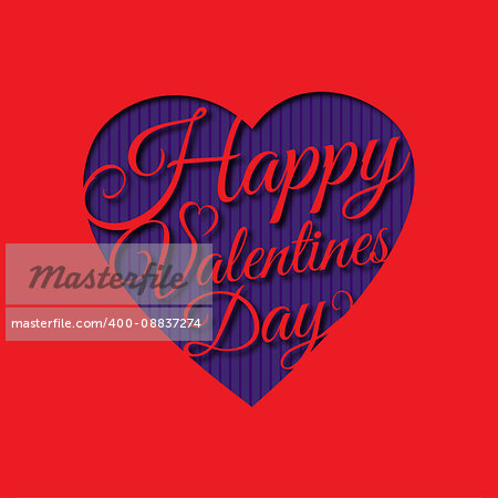 Happy Valentine s day abstract romantic background with cut congratulation in heart shape on red background. Lettering or typographical card template. Art vector illustration