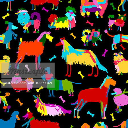 Funny dogs collection, seamless pattern for your design. Vector illustration