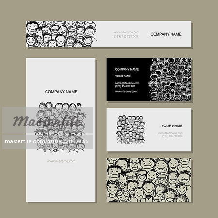 Business card, people crowd for your design. Vector illustration
