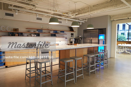 Kitchen area in corporate business cafeteria, Los Angeles