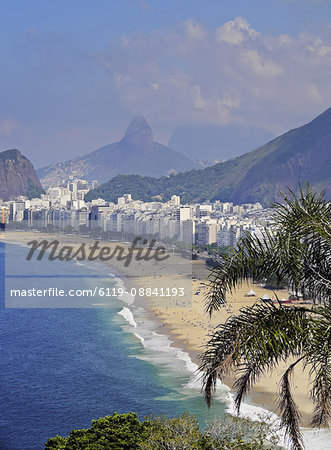 Copacabana Beach viewed from the Forte Duque de Caxias, Leme, Rio de Janeiro, Brazil, South America