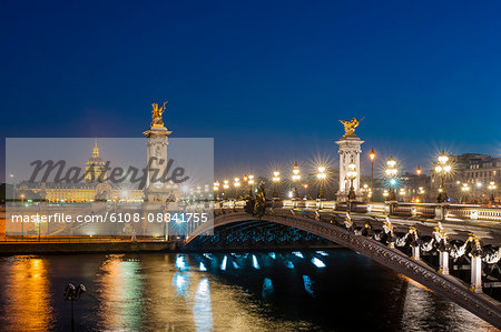 France, Paris, Alexandre III bridge at night