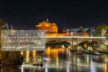 Bridge and Ponte SantAngelo illuminated at night, Rome, Italy Bridge and Ponte SantAngelo illuminated at night, Rome, Italy