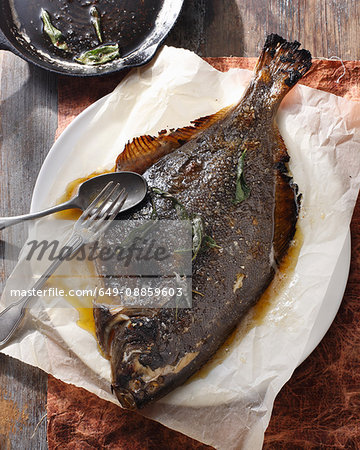 Whole baked flounder with baked butter