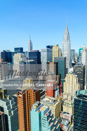 Manhattan skyline, Empire State Building and Chrysler Building, New York City, United States of America, North America
