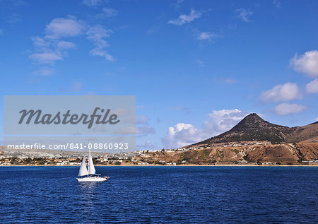 View towards the coast of the Porto Santo Island, Madeira Islands, Portugal, Atlantic, Europe