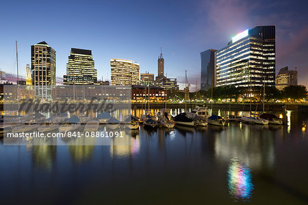 City skyline from marina of Puerto Madero at night, San Telmo, Buenos Aires, Argentina, South America