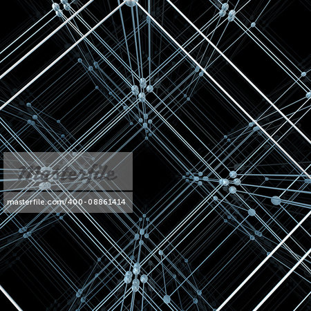 Abstract cubes. Network connection on black background. 3D illustration