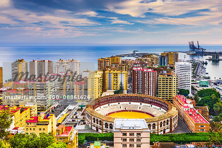 Malaga, Spain  skyline towards the Mediterranean Sea.