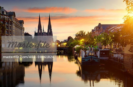 Reformed Church of St. Paul in Strasbourg at sunrise, France