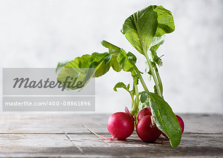 Fresh Radishes on wooden background close up