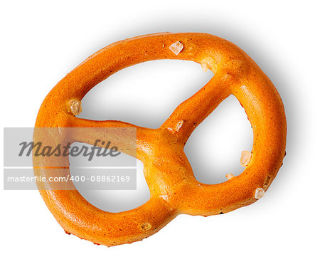 Single crunchy pretzels with salt isolated on white background