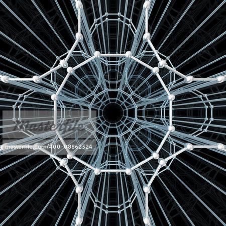 Abstract geometric pattern. Network connection on black background. 3D illustration