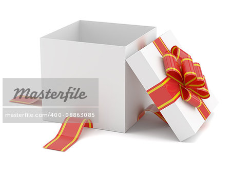 Opened gift box with red bow. 3D illustration