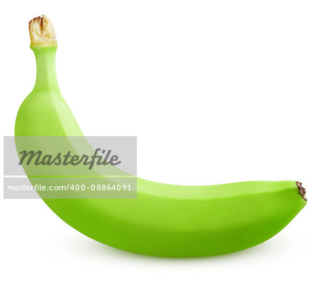 Single green banana isolated on white background with clipping path