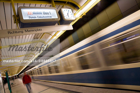 Subway train leaving platform