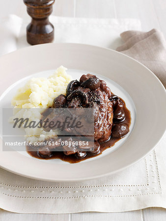 Plate of beef with mushrooms