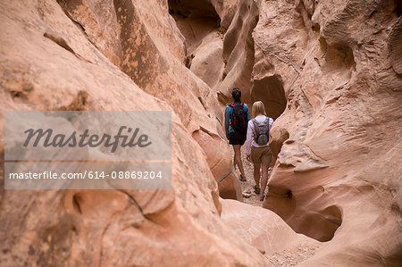 Hikers exploring rock formations