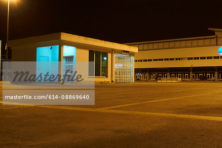 Parking lot building lit up at night