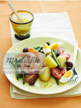 Plate of prawn and vegetables