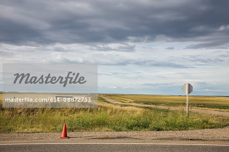 Traffic cone on rural road