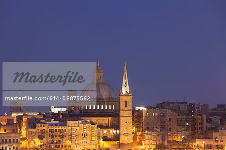 St Paul's Pro-Cathedral at night, Valletta, Malta