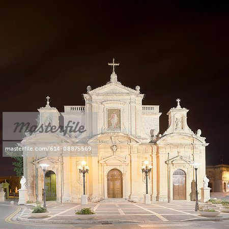 St Paul's Church, illuminated night, Rabat, Malta