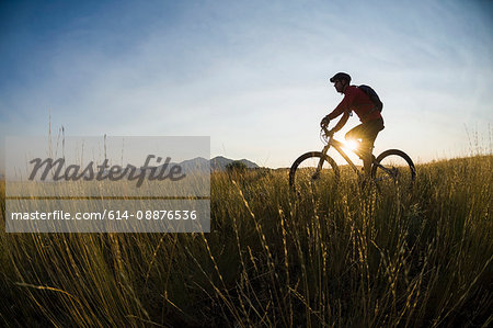 Man mountain biking on the Story Hills Trail, Bozeman, Montana, USA