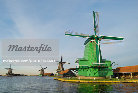 Row of windmills at Zaanse Schans, Zaandam, Netherlands Row of windmills at Zaanse Schans, Zaandam, Netherlands