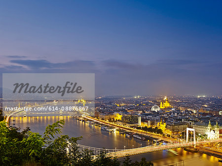 Skyline of Budapest from Gellert Hill by night, Hungary