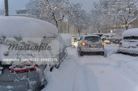 Cars on winter street