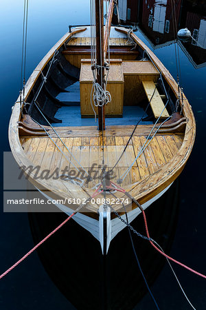 Moored wooden boat