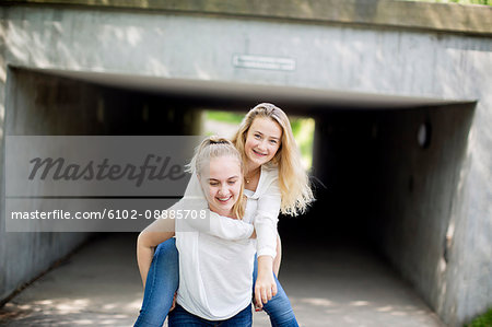 Teenage girls having fun together