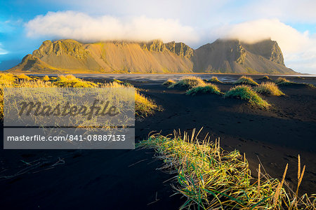 Mount Vestrahorn shrouded in clouds, Stokksnes, Iceland, Polar Regions