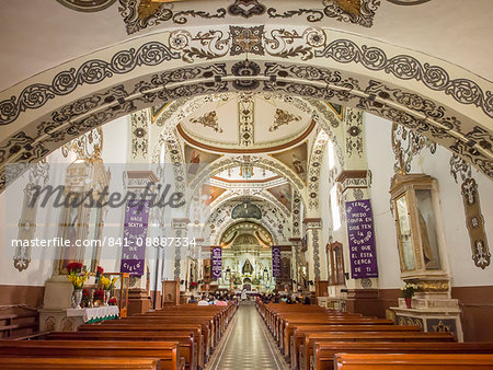 Painted interior of Santo Domingo church in the town of Ocotlan de Morelos, State of Oaxaca, Mexico, North America