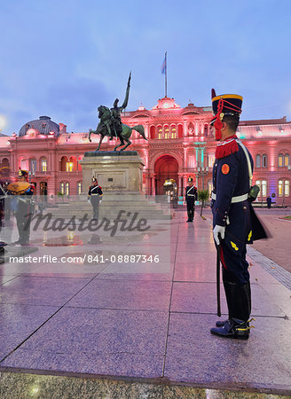 Twilight view of the Casa Rosada on Plaza de Mayo, City of Buenos Aires, Buenos Aires Province, Argentina, South America