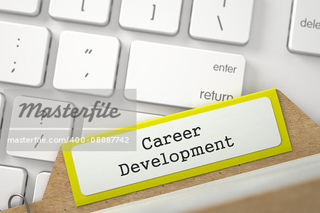 Career Development written on Yellow Card File Concept on Background of Modern Laptop Keyboard. Closeup View. Blurred Image. 3D Rendering.