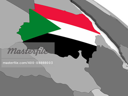 Map of Sudan with embedded national flag. 3D illustration