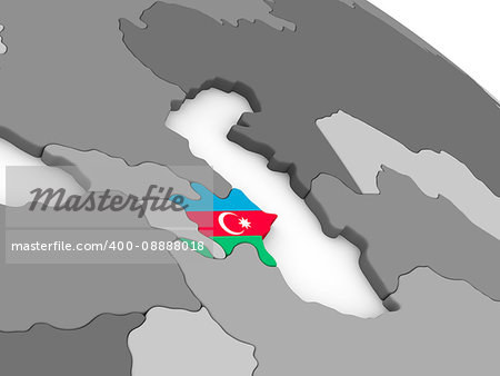 Map of Azerbaijan with embedded national flag. 3D illustration