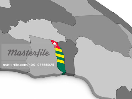 Map of Togo with embedded national flag. 3D illustration