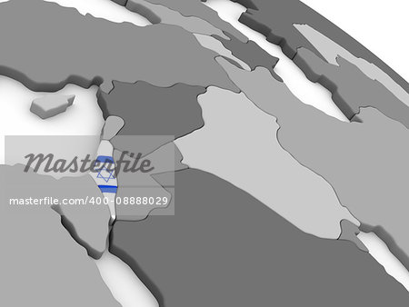 Map of Israel with embedded national flag. 3D illustration