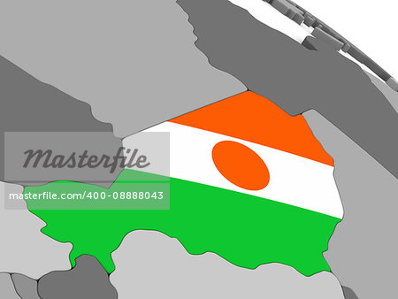 Map of Niger with embedded national flag. 3D illustration