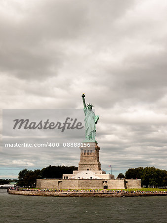 The Stutue of Liberty, on Liberty Island. Taken from a nearby boat.