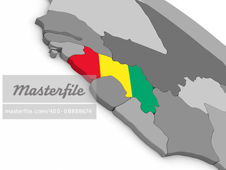 Map of Guinea with embedded national flag. 3D illustration