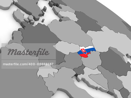 Map of Slovakia with embedded national flag. 3D illustration