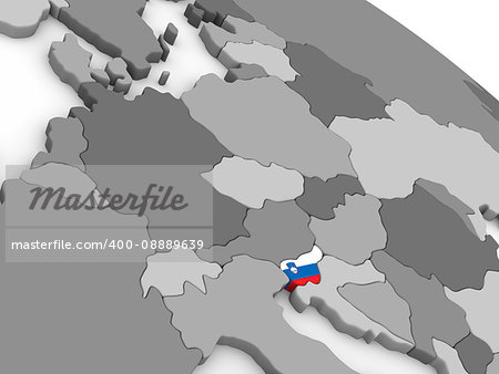 Map of Slovenia with embedded national flag. 3D illustration
