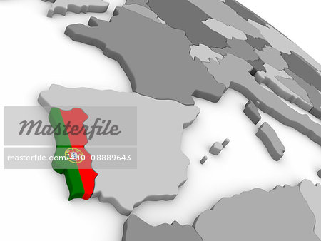 Map of Portugal with embedded national flag. 3D illustration